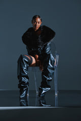 AZALEA WANG TEUILA BLACK RUCHED WEDGE BOOT