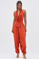 MAYAH WIDE LEG PLISSE PANT IN RED