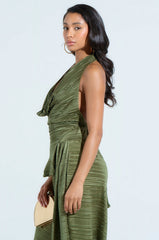 CROIX COWL NECK PLISSE HALTER TOP