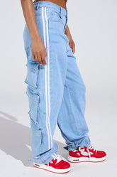 LEAVE IT ON THE TRACK RELAXED LEG DENIM PANTS