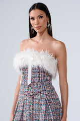 FUR TRIM TWEED CORSET