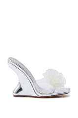 AZALEA WANG UMBRIA SILVER PVC FLOWER WEDGE SANDAL
