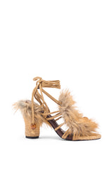 AKIRA GOLD UMIKA BROWN FUR CHUNKY SANDAL