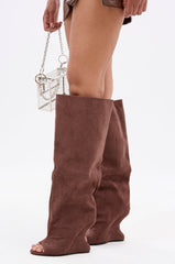 AZALEA WANG VINCENT BROWN SUEDE OPEN TOE BOOT