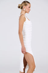 BETTER BELIEVE IT TEXTURED MIDI DRESS IN WHITE