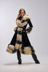VIVIAN FUR TRIM TRENCH IN LIQUID VELVET