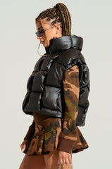 CHAOS PU WEAVE CROP PUFFER VEST