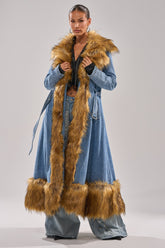 VIVIAN FUR TRIM TRENCH IN DENIM