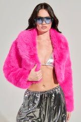 LIGHTS OUT CROPPED FAUX FUR JACKET IN PINK