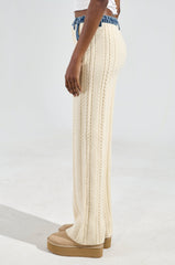 WORTHY OF LOVE CABLE KNIT STRAIGHT LEG PANT IN CREAM