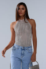 ALL SEASON RHINESTONE MOCK NECK TOP