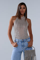 ALL SEASON RHINESTONE MOCK NECK TOP
