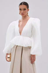 MIMI V-NECK BLOUSE IN WHITE