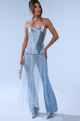 ONLY THINK ABOUT YOU SILVER RHINESTONE FRINGE TOP