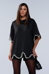 AT LEAST I'M ALIVE OVERSIZED TEE WITH RHINESTONES