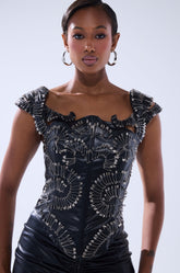 PIN ME DOWN FAUX LEATHER CORSET