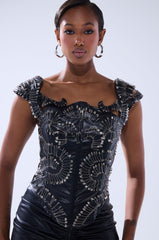 PIN ME DOWN FAUX LEATHER CORSET