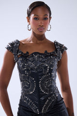 PIN ME DOWN FAUX LEATHER CORSET