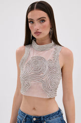 STARSHINE RHINESTONE MOCK NECK BLOUSE