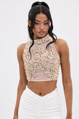 ISLAND VIBES MOCK NECK TEXTURED SLEEVELESS TOP