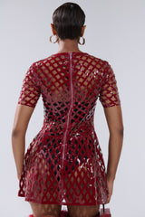 SHE'S DIFFERENT CUT OUT FAUX LEATHER MINI DRESS IN BURGUNDY