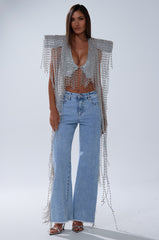 IN MY OWN LANE SILVER BEADED TOP