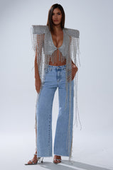 IN MY OWN LANE SILVER BEADED TOP