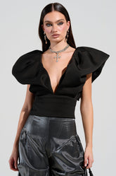 FEMME ENERGY SCUBA BLOUSE IN BLACK
