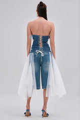 NO DRAMA STRETCH DENIM LACE DETAILED CORSET