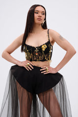 TWO FACED PIN DETAILED LACE TOP