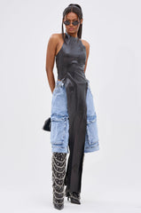 ADDIE FAUX LEATHER BLOUSE