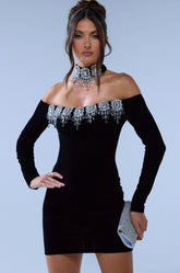 STAR OF THE NIGHT RHINESTONE MINI DRESS