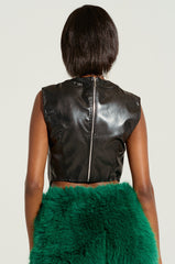 ON MY OWN WAVE CUT OUT FAUX LEATHER TOP IN PU
