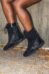 AZALEA WANG ZITHER BLACK FLAT FRINGE BOOTIE