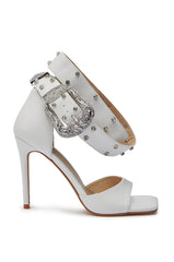 AZALEA WANG ZORKA WHITE WESTERN BUCKLE STILETTO SANDAL