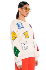 ABCDEFU PATCHWORK CREW NECK PULL OVER
