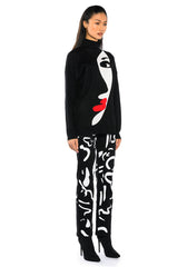 ABSTRACT PAINTED HIGH WAISTED WIDE LEG JEAN