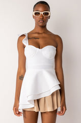 AIKO ONE SHOULDER PEPLUM BANDAGE BLOUSE