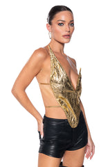 ALIEN SUPERSTAR DRAMATIC METALLIC HALTER TOP
