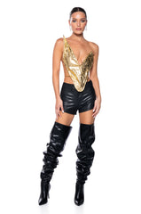 ALIEN SUPERSTAR DRAMATIC METALLIC HALTER TOP