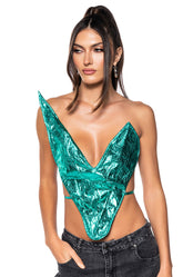 ALIEN SUPERSTAR DRAMATIC METALLIC HALTER TOP