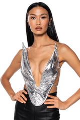 ALIEN SUPERSTAR DRAMATIC METALLIC HALTER TOP