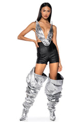 ALIEN SUPERSTAR DRAMATIC METALLIC HALTER TOP