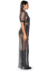 ALL EYES RHINESTONE MESH SPARKLE MAXI DRESS