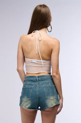 ALL YOUR LOVE HALTER TIE NECK MESH CROP TANK IN WHITE