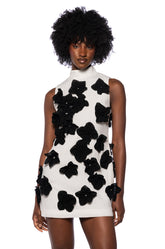 ALLORA SLEEVELESS FLORAL APPLIQUE MINI DRESS