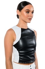 ALWAYS ON FAUX LEATHER CONTRAST TANK TOP