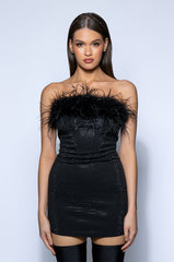 AMI FEATHER DETAILED STRAPLESS MINI DRESS