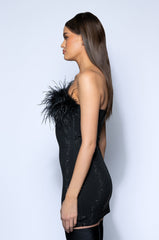 AMI FEATHER DETAILED STRAPLESS MINI DRESS