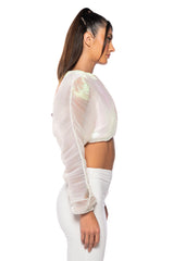 ANASTASIA IRIDESCENT CROPPED LONG SLEEVE TOP